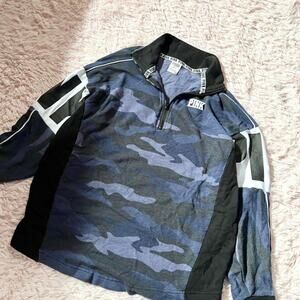 Victorias Secret PINK Blue Camo Cozy Loungewear Quarter Zip Pullover Sweatshirt‎